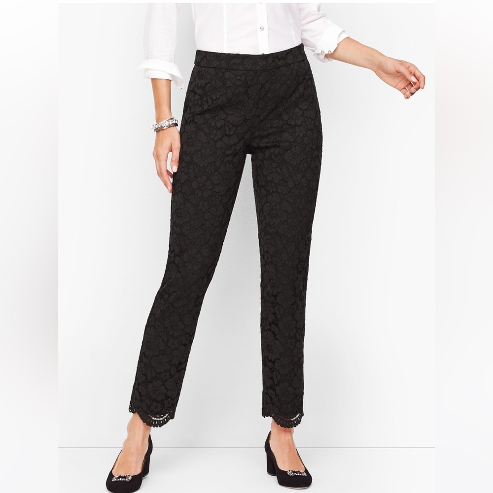 Talbots Floral Lace Tailored Ankle Pants in Black size 8